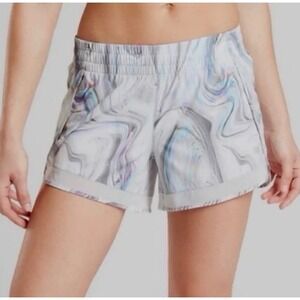 Athleta Women's Mesh Racer Run Mid-Rise 4" shorts iridescent lined marble sz M